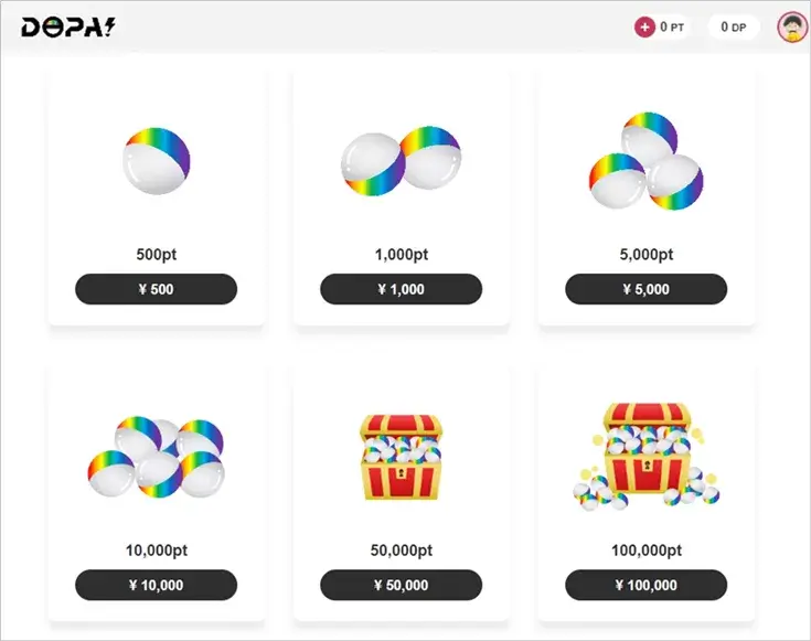 DOPAオリパのポイント購入画面